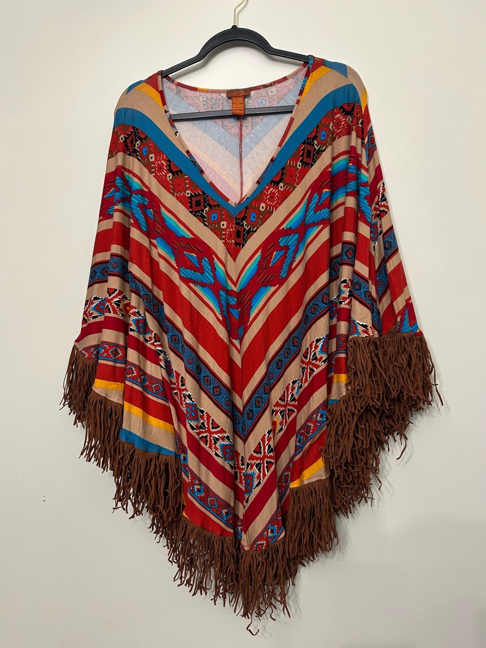 Scully Multicolor Aztec Fringe V-Neck Poncho